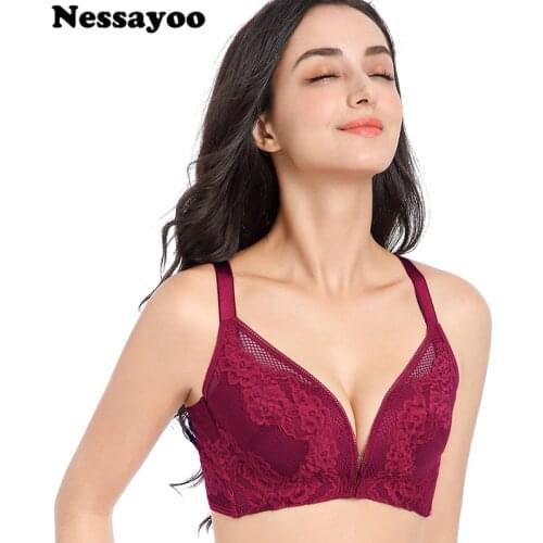 Front Closure Beauty Back Sexy Bras For Women Lingerie Lace Deep V Plus Size Push Up Floral Top Bh Wireless Bralette BCD Size Bh