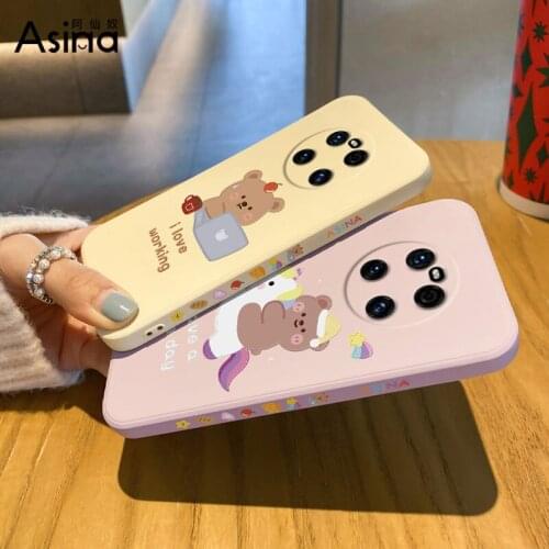 ASINA Liquid Silicone Case For Huawei Mate 40 30 20 Pro Straight Edge Cute Cover Bumper For Huawei Honor 20 30 8x 9x Bear Capa