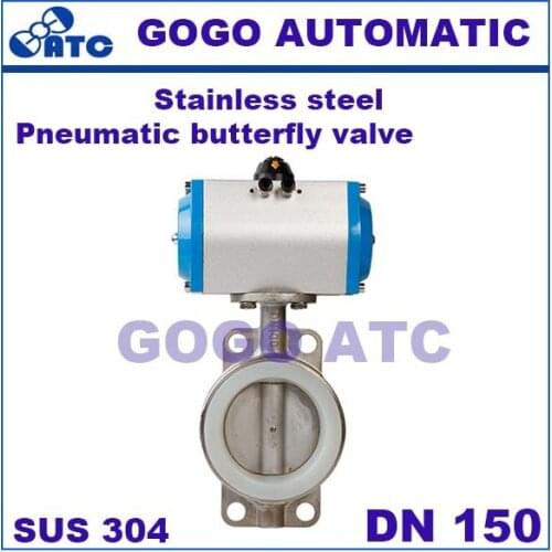 D671X-16 stainless steel 304 DN 150 mm Pneumatic butterfly valve Wafer type Sealed butterfly valve Silicone butterfly valve