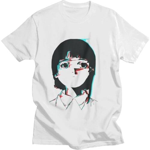 3D Glitch Serial Experiments Lain T-shirt Men Harajuku T Shirt Short Sleeve 100% Cotton Anime Manga Tshirt Cool Tees Tops