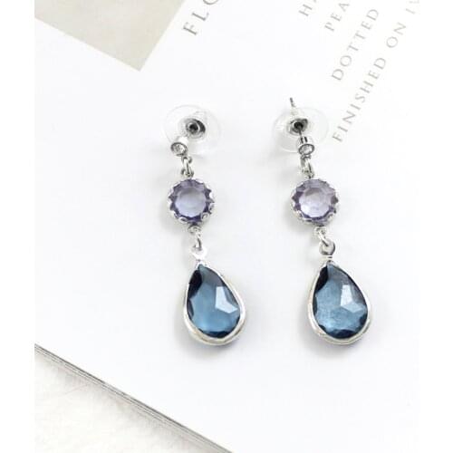 Crystal stone inlaid transparent and purple Crystal stone earrings fresh with princess dress perfect girl to friend
