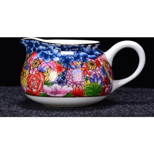 240/270/300ml Fair Cup Ceramic Porcelain Hand Painted Enamel Pattern Cha Hai Tea Ceremony Accessories Handgrip Coffee Milk Mugs