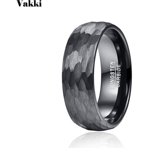 VAKKI Wide 4mm 6mm 8mm Electric Black Hammering Textured Tungsten Steel Ring Men and Women Jewelry