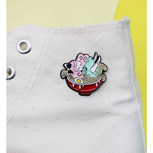 A doll sleeping in a noodle bowl Creative Enamel Brooch baby girl Cute jewelry gift Lapel Pin Bag Jackets Badge Brooches