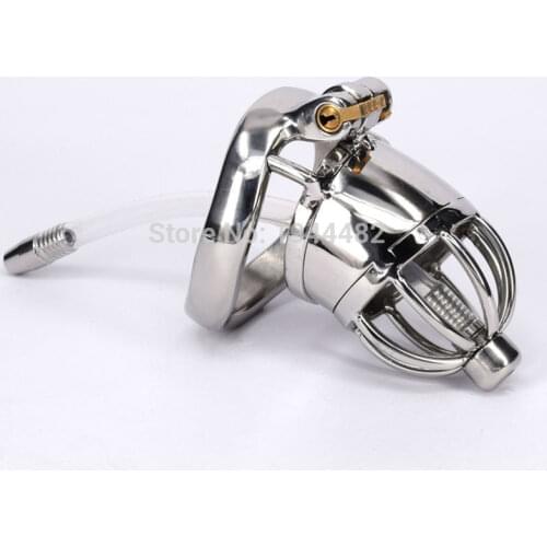 Male Chastity Device Stainless Steel Cock Cage Metal Chastity Belt with Urethral Sound Dilator Bondage Intimate Goods for Men