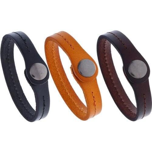 3 Colors Handmade Genuine Leather Bracelet for Men Snap Button Wristband Jewelry Mens Bracelet Bangle Hand Jewelry Accessories