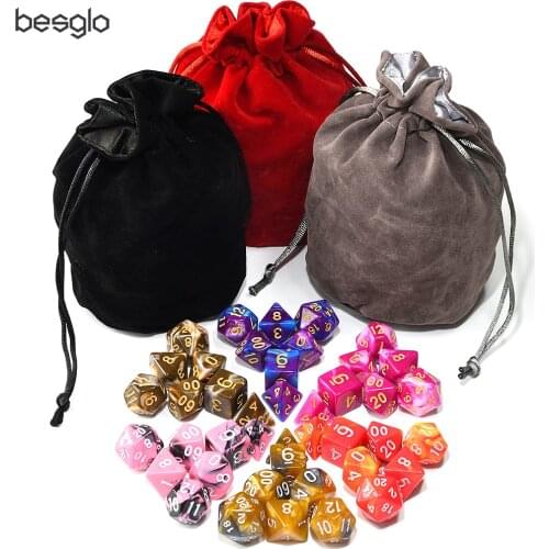 Set of 6 Polyhedral Acrylic Dice for Tabletop Games DND RPG MTG Math Teaching Drawstring Bag Included