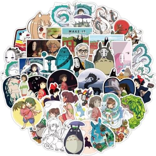 50pcs/pack Japanese Anime Miyazaki Hayao Spirited Away Stickers for Refrigerator Car Helmet DIY Gift Box Bicycle Guitar Notebook