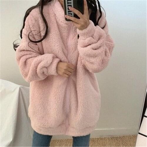 2021 Spring Autumn New Arrivals Womens Coats Loose Large Size Female Fur Jackets Outerwear Furry Trendy Lady Faux Lambswool Coat