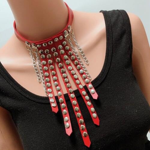 Punk Gothic Rock Necklace Chain Choker Collar Fashion Women Ladies 3colors Handmade Leather Jewelry