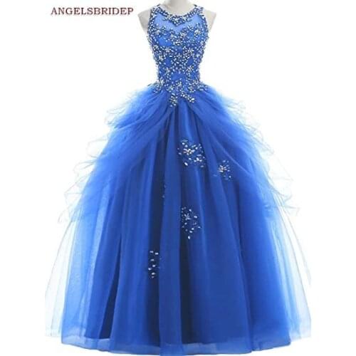 ANGELSBRIDEP Sheer Neck Ball Gown Quinceanera Dresses For 15 Party Formal Applique Tulle Masquerade party Gowns Plus Size