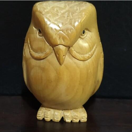 Q4238 - 2 " Hand Carved Japanese Boxwood Netsuke Figurine Carving - Owl