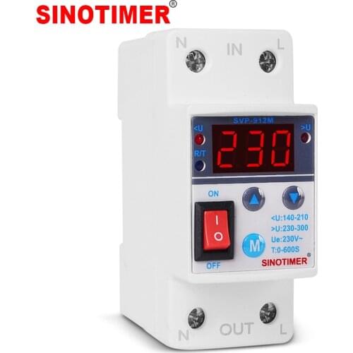40A 220V Din Rail Adjust Reconnect Over and Under Voltage Protector Relay Protective Overvoltage Protection ON/OFF Rocker Switch