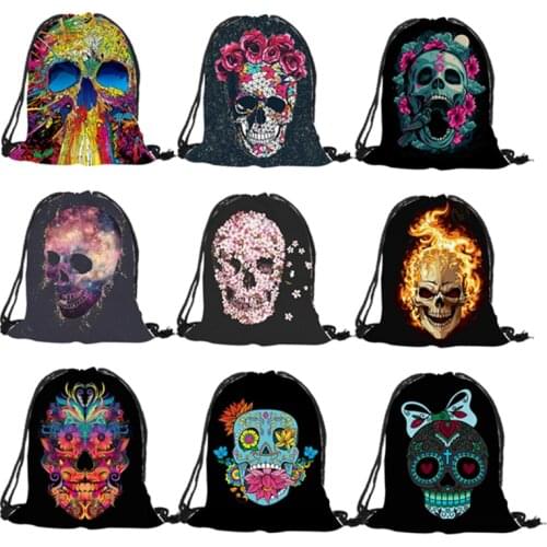 Punk Women Drawstring Bags Backpack Halloween Skull Print Newest Vintage College Students School Bagpack Girls Feminina Sack