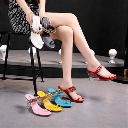 Women Summer Wedges Slippers Transparent Sexy Outside Clear PVC 8CM High Heels Slides Ladies Shoes Mujeres Plus 34-43