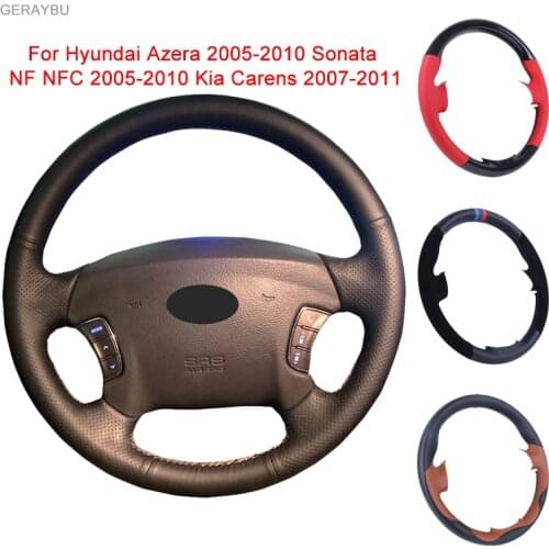Custom Black Leather Hand-sewn Car Steering Wheel Cover For Hyundai Azera 2005-2010 Sonata NF NFC 2005-2010 Kia Carens 2007-2011