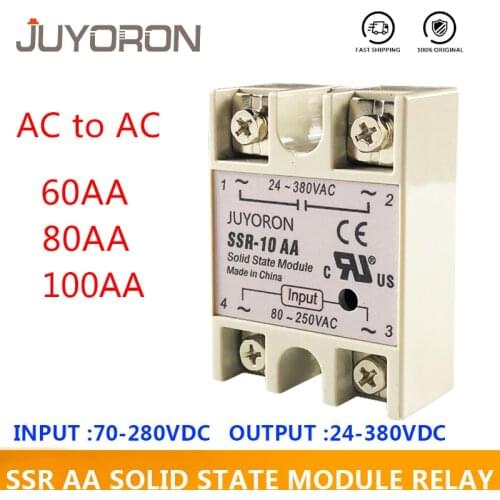 SSR-60AA 80AA 100AA Solid State Relay 60A 80A 100A Module Input 70-280VAC Output 24-380V AC Relay Converter for heat sink I-50