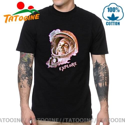 Tatooine Vintage Soviet Union CCCP USSR Astronaut Yuri Gagarin T shirt men Retro Glitch Explore the Space T-shirt homme camiseta