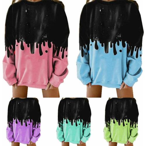 Women Patchwork T Shirt Sweatshirt Tops Casual Baggy Long Sleeve Blouse Pullover