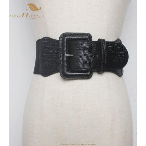 SISHION New Ladies Black Wide Elastic Waist Belt Faux Leather for Women Dress Coat QY0341 Vintage Cummerbund Female