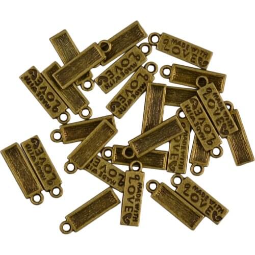 100pcs Rectangle Shape 'MADE WITH LOVE' Charms pendant for Jewelry Making