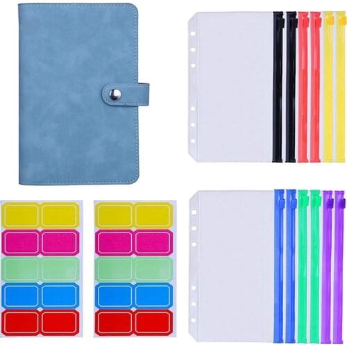 12Pcs A6 Colorful Zipper Loose-Leaf Bag with PU Leather Notebook Binder Cover Waterproof Cash Budget Envelope System