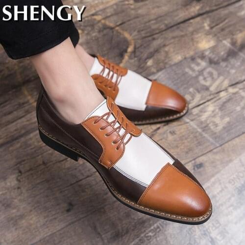 2020 Fashion Men Oxford Leather Patchwork Shoes Men Formal Casual Business Wedding Shoes Male Office Big Size 38-48 Zapatos