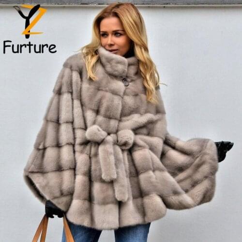 2021 Fashion Design Bat Sleeves Real Fur Coat Full Real Mink Fur Jacket Warm Stand-Collar Custom Plus Size Winter Mink Fur Coats