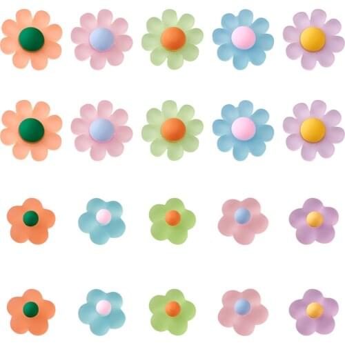 40pcs 2 Sizes Resin Frosted Cabochons DIY for Earrings Bobby Pin Accessories Flower Mixed Color 17~23x17~23mm