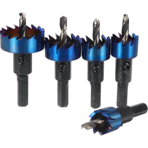 5Pcs 16-30mm HSS Blue Nano Coating Tooth Hole Saw Cutter Drill Bit Set for Metal Sheet