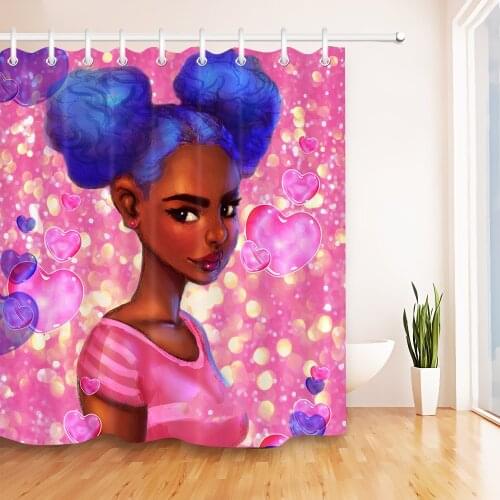 African American Women Shower Curtain Waterproof Dream Love Heart Afro African Girl Bath Curtains Fabric Bathroom Decoration