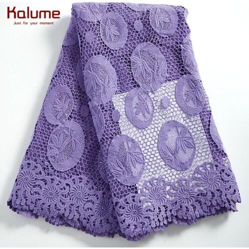 Kalume African Guipure Cord Lace Fabric Hollow Out Nigerian Water Soluble Cord Lace Fabric Stones For Party Wedding Dress F2313