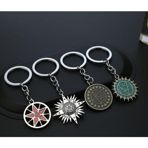 Anime Black Butler Keychains Blue Crystal Metal Pendant Keyring Key Holder Pentagram Key Chains Metal Chaveiro Jewelry Mens Gift