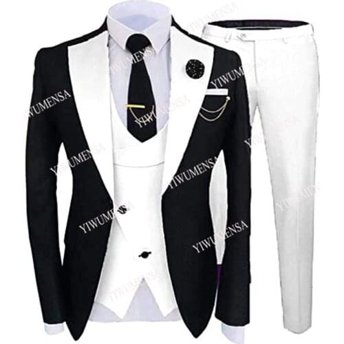 White Peaked Laple Business Men Suits Formal Groom Wear Tailor-Made Slim Fit Blazers 3 Pieces Set Jacket+Vest+Pants Tuxedos New