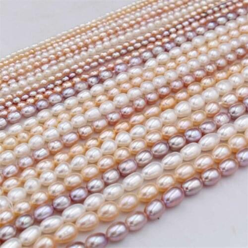 5-8mm Natural Freshwater Cultured Pearls Beads Rice Shape 100% Natural Pearls Loose Bead for Jewelry Making DIY Strand 14 Inches