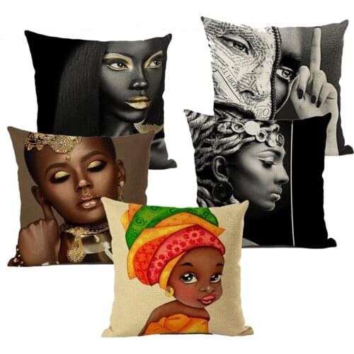 Black Cotton Linen Pillow Africa Style Print Pillow Case Linen Made Pillowcase Black background Cushion Cover