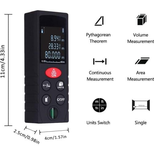 80M Laser Beam Rangefinder Multiple Measurement Modes Electronic Measure Tape Range Finder Vertical Bubble Distance Measurer