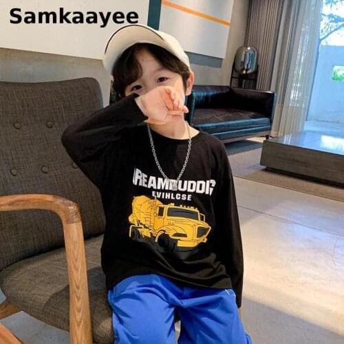 3-13y Kids Boys T-Shirt Spring Autumn Baby Long Sleeve Tees Children Tops Cartoon Truck Clothing Cotton O-Neck Loose Clothes Y34