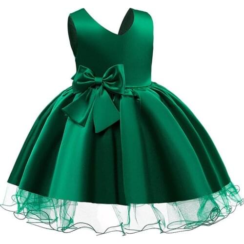 2021 Kids Evening Clothes Big Bow Dress For Children Show Costume V-Neck Party Dress Girl Infant Vestido Sleeveless 3-10 Years