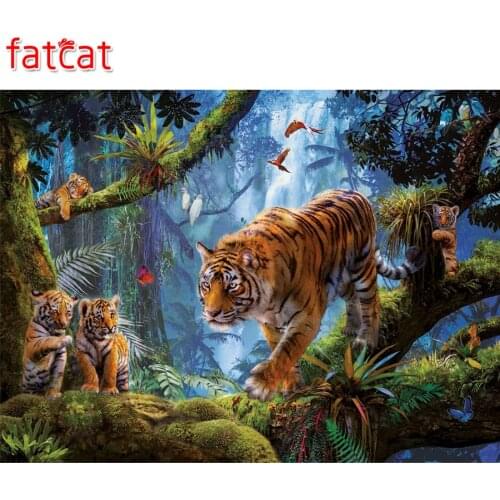 FATCAT 5d diy Diamond Painting Forest wild tiger Diamond Embroidery animal Full Square Round Drill Mosaic stickers decor AE539