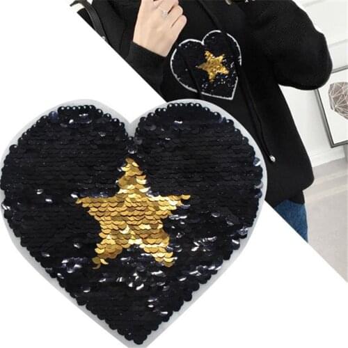 T-shirt Girl Patch 18cm love flip double sided Patches for clothing Reversible change color sequins T shirt Stickers