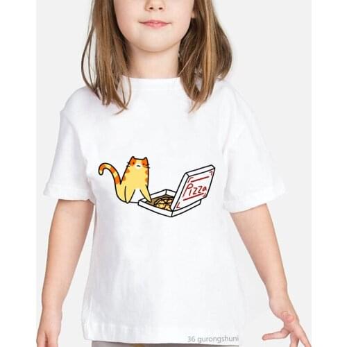 Tabby Gluttonous Cat Lovely Annimal Kawaii Print T Shirt Bady Girls Bithday Gift Cartoon T-Shirt Harajuku Kids Tops T Shirts