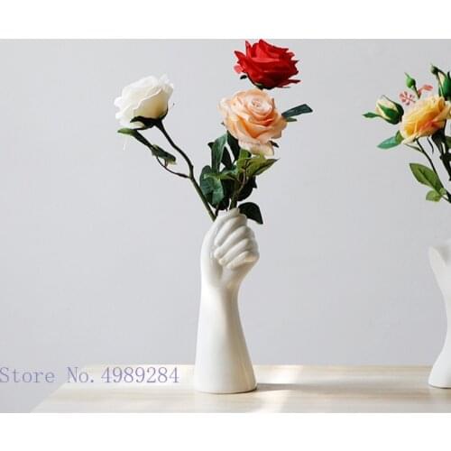 Ceramic Vase Golden Fist Handshake Flower Arrangement Abstract Human Body Ornaments Home Decoration Ceramic Flower Vase