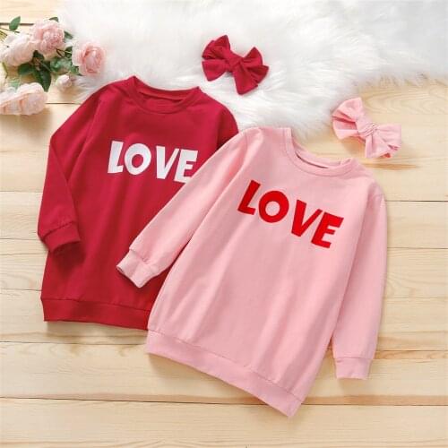 18M-6Y Kid Girls Clothes Set Letter Print Long Sleeve Pullover with Headband Spring Autumn Loose Casual Hoodie Blouse Top