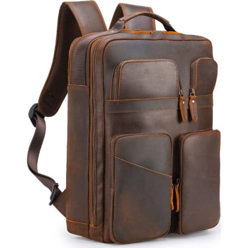 Men Genuine Leather Multifunction Backpack Large Capacity Travel Backpack 100% Genuine Leather Bagpack 17 Inch Laptop Bag