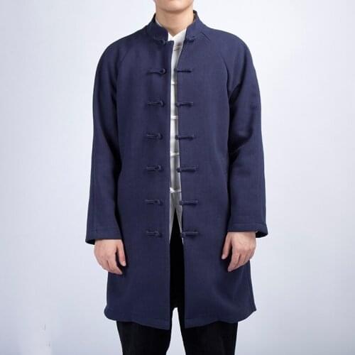 2021 Chinese Style Long Windbreaker Jacket Men Streetwear Long Jacket Men Hip Hop Vintage Kimono Jacket Coat Tang Suit 30182