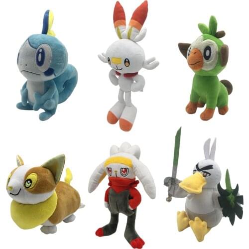 Pokemon Peluche Scorbunny Sobble Grookey Farfetch.d Yamper Raboot Stuffed Cartoon Image Plush Toy Doll Gift Childrens day