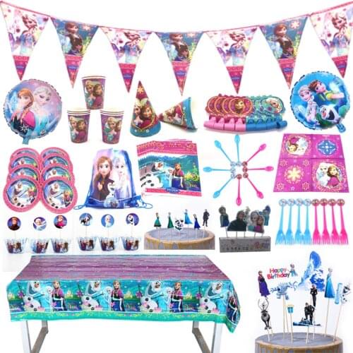 Disney Frozen Party Anna Elsa Princess DisposableTableware Set Children Birthday Party Supplies Decoration Balloon Cup Plate Hat