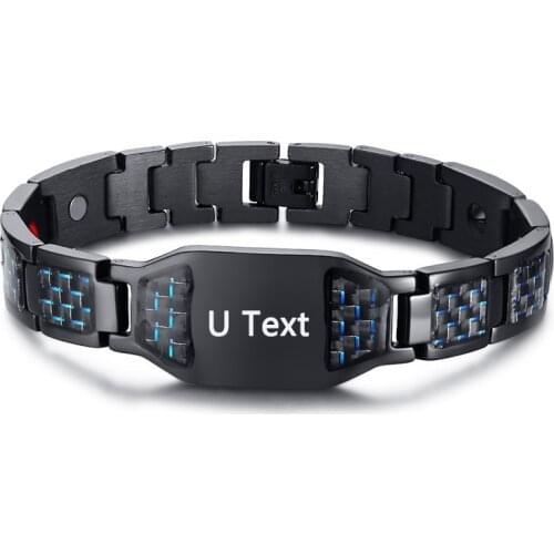 2020 New Black Magnetic Bracelet Men Stainless Steel Hand Chain Masonic Punk ID Bracelets Carbon Fiber Magnet Health Bracelets