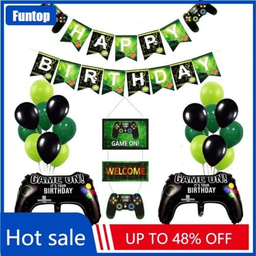 2021 New Boy Girl black Game Theme Party decoration, boy game in banner birthday balloon party decoration Kids Party Supplies